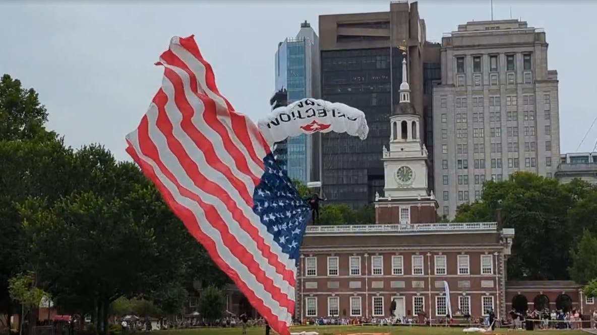 Watch: Parachuters fly into Independence Hall to honor Flag Day in Philadelphia